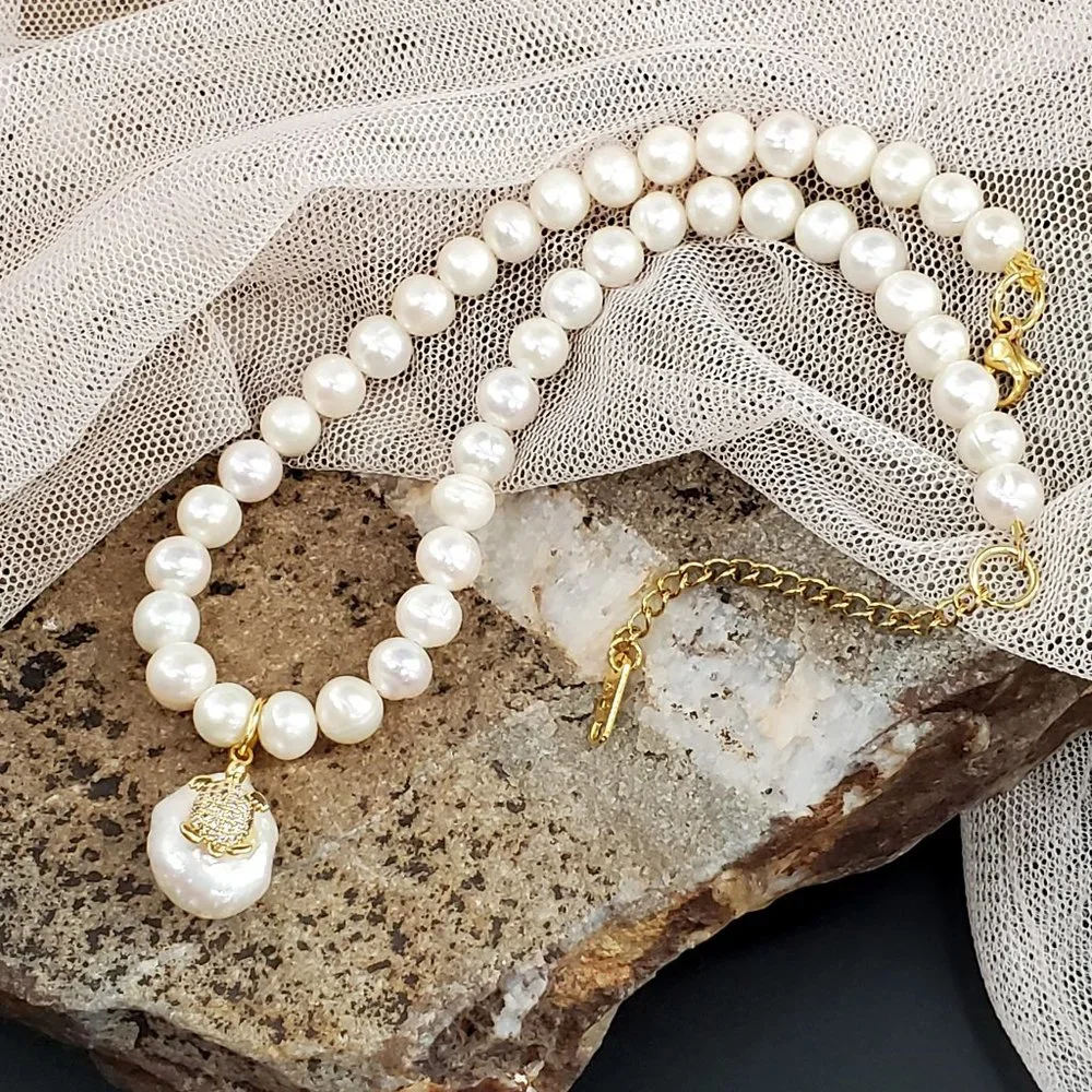 Genuine Pearls 14K Gold plated Pendant BAROQUE Coin Pearl Hypoallergenic